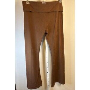 Victorias Secret XL PINK Logo Cho Brown Fold Over Flare Leg Cotton Yoga Pants
